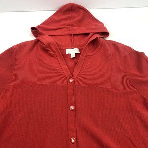 CJ Banks Womens Red V-Neck Hooded Short Sleeve Sweater Cardigan 2x